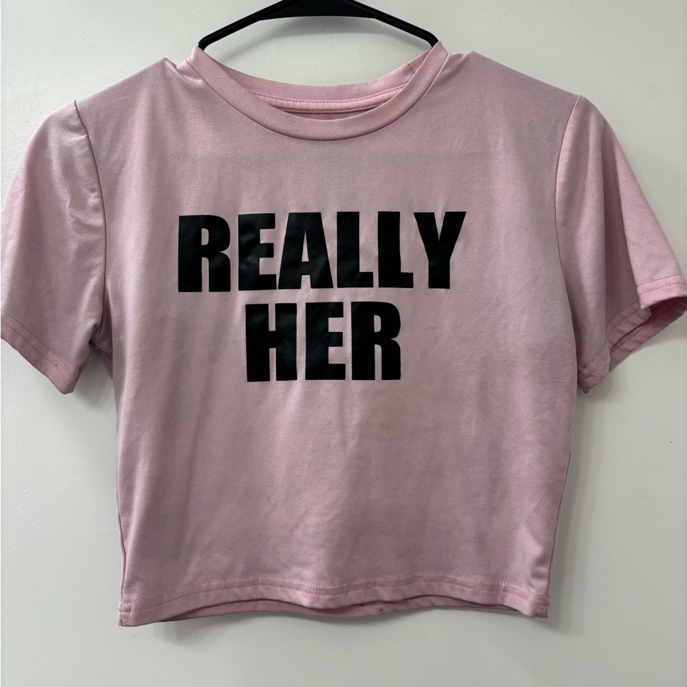 SHEIN Light Pink Statement Crop Top
